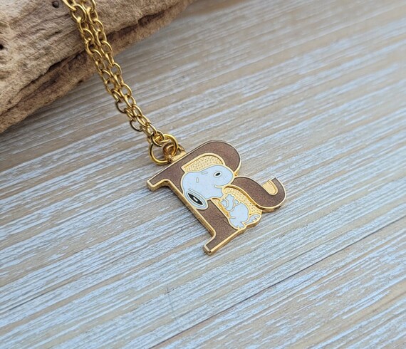 Vintage Letter R Snoopy Necklace. Gift For Annive… - image 5