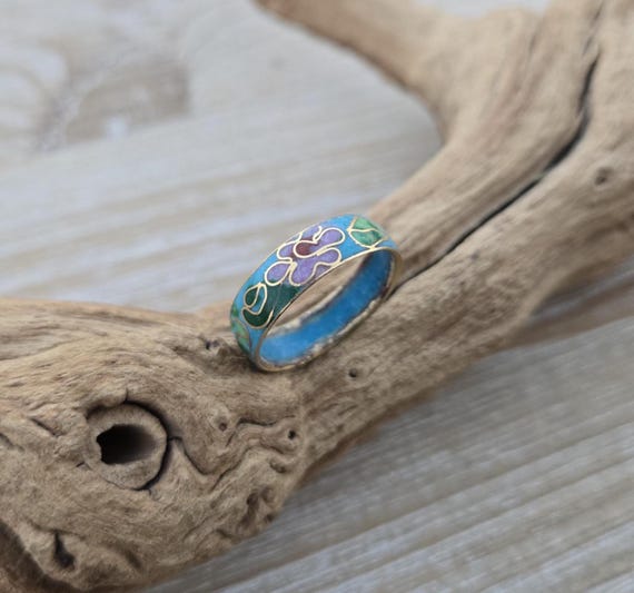 Vintage Cloisonne Ring. Light Blue, Size 7 1/4. Gift for Mom