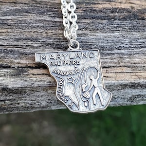 Vintage Maryland Pendant. Gift for Dad, Mom, Anniversary, Christmas, Birthday, Collectable Americana. Maryland Necklace
