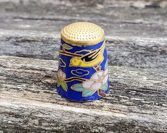 Vintage Cloisonne Bird Thimble. Lotus. Gift For Mom, Anniversary, Birthday, Collectable