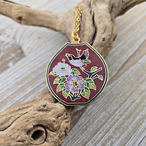 Vintage Bird Necklace. Gift For Mom, Girls,  Anniversary, Christmas, Birthday, Mother&#39;s Day. Cloisonne Necklace. Gift For Her
