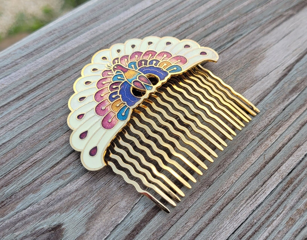 Vintage Peacock Hair Comb. Cloisonne. Wedding Anniversary Etsy