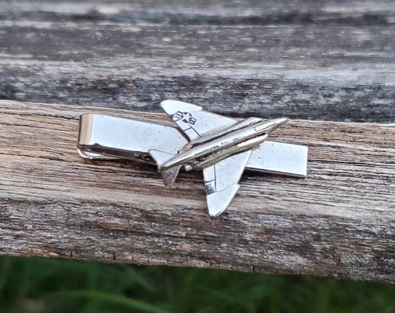 Vintage Military Jet Tie Clip. F 16 Airplane Tie Clip. Gift for