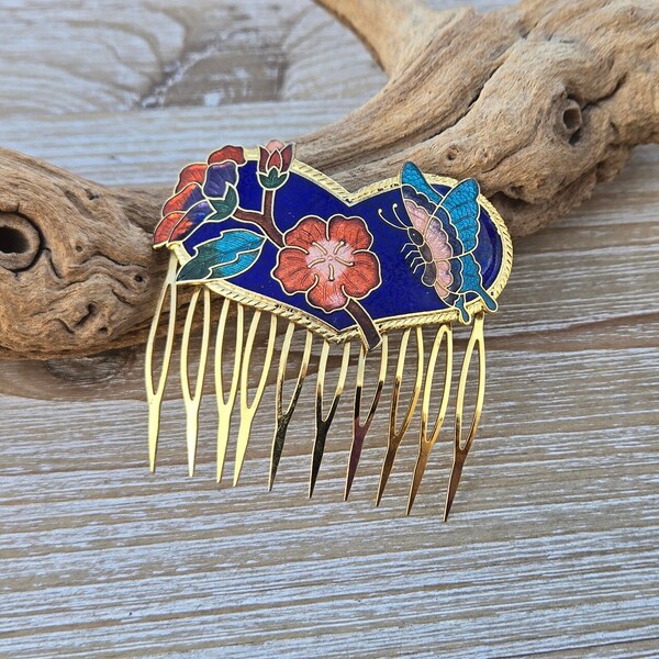 Pettine per capelli a farfalla vintage. Cloisonné. Nozze, Anniversari, Compleanni, Sposa. Regalo per lei