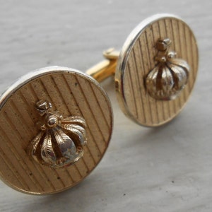 Vintage Crown Gold Cufflinks. 1960s Gold Toned. Gift For Groomsmen, Groom, Dad, Husband.