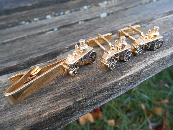 Steam Powered Car Cufflinks & Tie Clip . Model T.… - image 4