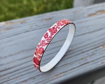 Bracciale vintage in smalto rosso. Regalo per la mamma, anniversario, compleanno, Natale. Regali per lei. Bracciale con fiori. Bracciale in cloisonné