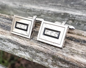 Vintage Rhinestone Cufflinks. Anniversary, Birthday, Groom, Wedding. Silver Cufflinks