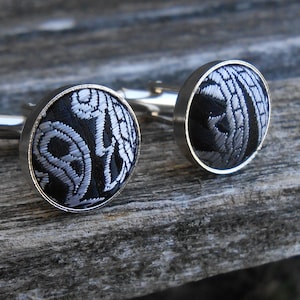 Vintage White & Black Cufflinks. Gift For Dad, Groom, Groomsmen, Wedding, Anniversary, Birthday, Christmas, Father&#39;s Day.