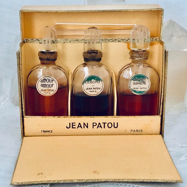 Jean Patou, Coffret, Colony, Amour Amour, Moment Supreme, 3 x 15 ml. or 0.5 oz. Flacons, Parfum Extrait, 1930's, Paris, France ..