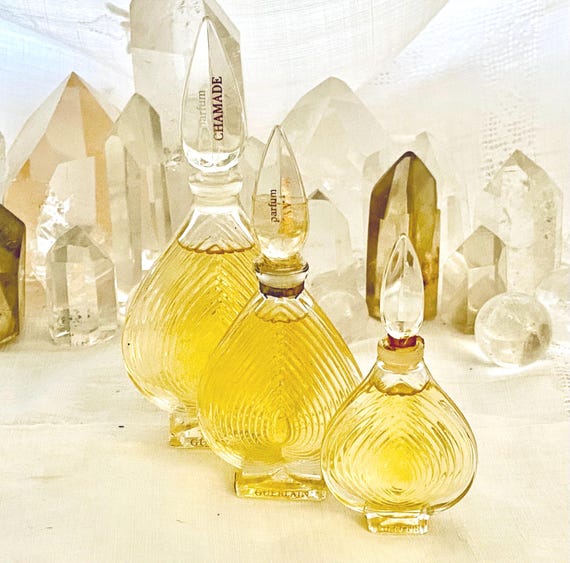 Guerlain, Chamade, 'Drum Beat of Surrender', 15 ml. or 0.5 oz.; 7.5 ml. or 0.25 oz; or 3.7 ml. or 0.125 oz. Flacon, Parfum Extrait, 1969,