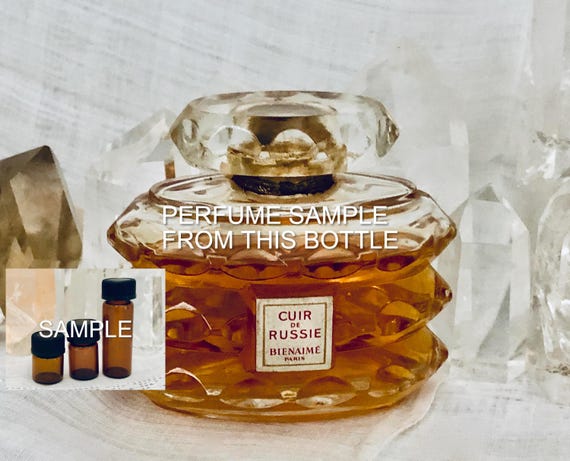 SAMPLE .. Bienaimé, Bienaime, Cuir de Russie, 'Russian Leather', DECANTED SAMPLE from Flacon, Parfum Extrait, 1935, 1950, Paris, France ..
