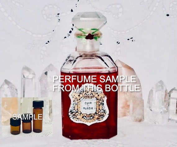 SAMPLE .. Guerlain, Cuir de Russie, 'Russian Leather', DECANTED SAMPLE from Flacon, Parfum Extrait, Flacon Carre, 1872, Paris, France ..