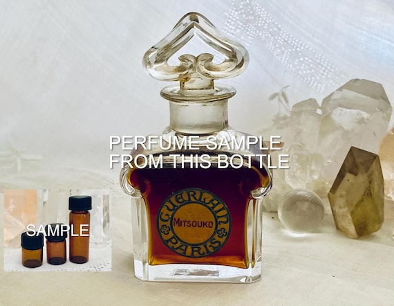 SAMPLE .. Guerlain, Mitsouko, DECANTED SAMPLE from Flacon, Parfum Extrait, Baccarat, Flacon Bouchon Coeur, 1919, 1950's, Paris, France ..