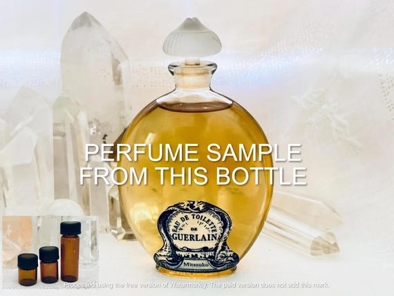 SAMPLE .. Guerlain, Mitsouko, DECANTED SAMPLE from Flacon, Eau de Toilette, Flacon Goutte, ‘Etiquette Dauphin’, 1919, 1959, Paris, France ..