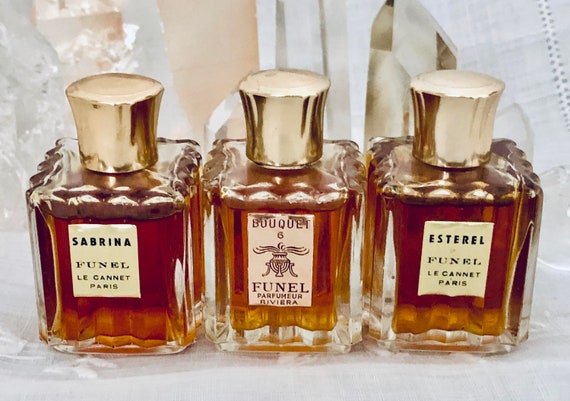 Funel, Coffret Set, Sabrina, Bouquet, Esterel, 15 ml. or 0.5 oz. x 3  Flacons, Parfum Extrait, 1960, Paris, Cannes, France ..