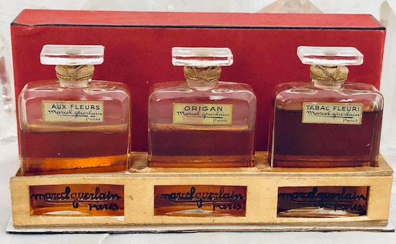 Marcel Guerlain, Coffret Set, Aux Fleurs, Origan, Tabac Fleuri, 3 x 25 ml. or 0.87 oz. Flacons, Parfum Extrait, 1925, Paris, France ..
