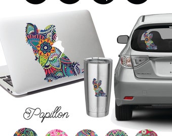 Papillon Dog Decal, Colorful Car Window, Laptop Sticker