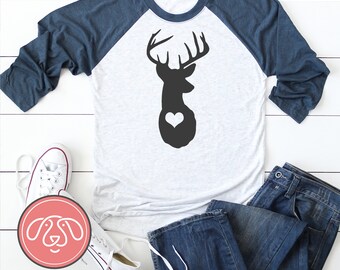 Deer Raglan Shirt, Heart Silhouette, Unisex Fit