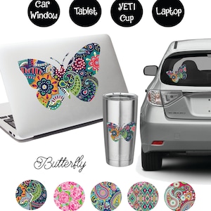 Gemusterter Schmetterling Aufkleber: Auto, Laptop, Becher Vinyl Aufkleber Bild 1
