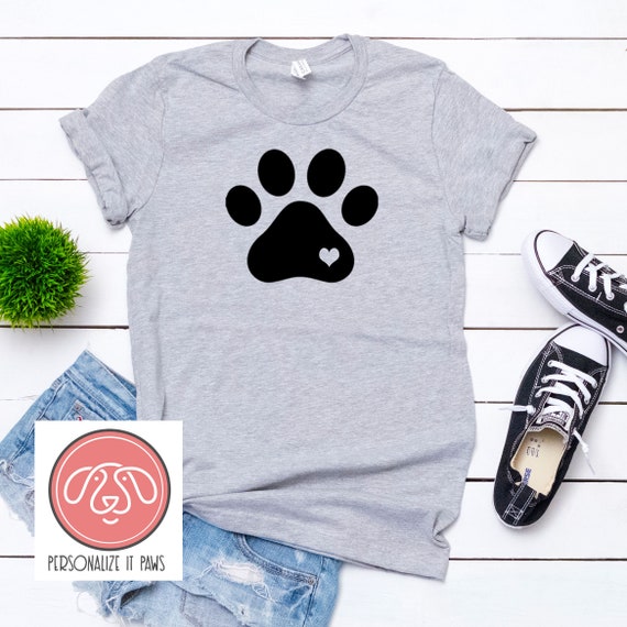 Animal Lover's Paw Print Heart Dog T-Shirt | Etsy