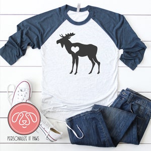 Maglietta raglan Moose: T-shirt unisex in tessuto misto con cuore