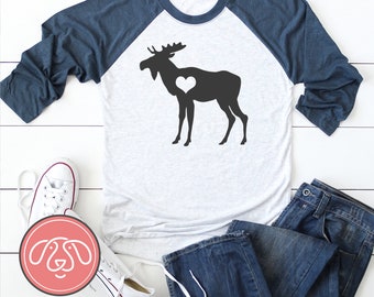 Moose Raglan Shirt: Unisex Triblend Tee with Heart