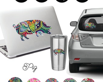 Patterned Pig Decal, Car/Laptop/Yeti Tumbler Sticker