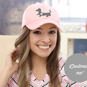 Embroidered Dachshund Hat with Heart, Personalized Cotton Twill Cap