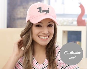 Embroidered Dachshund Hat with Heart, Personalized Cotton Twill Cap