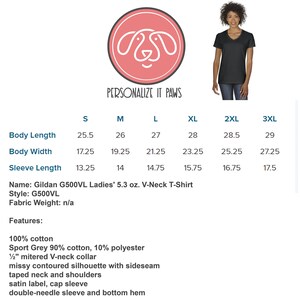 May include: A size chart for a women's V-neck T-shirt in various sizes, from small to 3XL. The chart shows the measurements in inches for body length, body width, and sleeve length. The shirt is made of 100% cotton, with the Sport Grey color being 90% cotton and 10% polyester. The shirt features a 1/2 inch mitered V-neck collar, a missy contoured silhouette with sideseam, taped neck and shoulders, a satin label, a cap sleeve, and a double-needle sleeve and bottom hem.