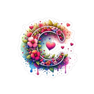 Adesivos florais com letra inicial C Kiss-Cut | Decoração vibrante com letra C para laptops, garrafas de água, scrapbooking, presentes, personalização