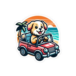 Kus-cut stickers schattige hond rijdende auto, cadeaus huisdierliefhebber, laptopstickers, auto-accessoires, strandvibes, leuke feestartikelen