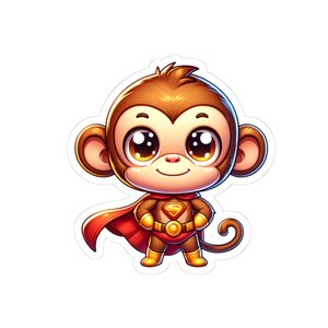 Stickers singe super-héros Kiss-Cut - Stickers singes mignons pour enfants, ordinateurs portables, bouteilles d'eau, articles de fête, cadeaux d'anniversaire