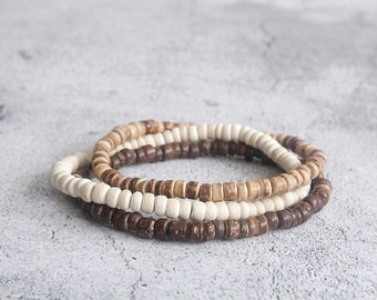 Coconut Beach Bracelet, Surfer bracelets, Wood bracelet, Yoga Boho Beaded Bracelet, Mens bracelet set, Christmas gift, Gift for him