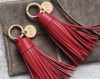 Personalized Gift for her, Leather Tassel Keychain, Purse Charm, Car Key Holder, Bagcharm Custom Keychain, Initial Charm Keychain