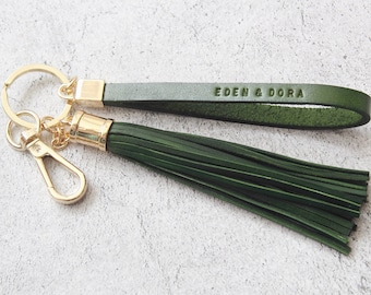 Personalized Keychain, Leather bagcharm, Leather Tassel Keychain, Car Key Holder, Tassels for Purse, Gift For Her, Custom Name Keychain