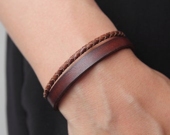 Natural Dark Brown Men's Leather Bracelet, Leather cuff Bracelet, Leather cuff Bracelet for Men,Men's Jewelry