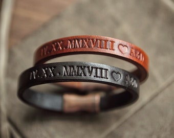 Personalized Bracelets, His and Her Couple bracelet set, Roman Numeral Bracelet, anniversary gifts for boyfriend, couples bracelets