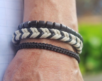 Set houten kralenarmbanden: stapelbare boho-henneparmbanden voor heren