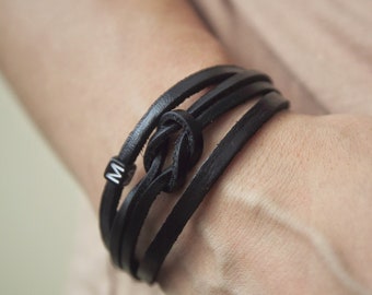 Leather Love Knot Bracelet: Custom Initial Monogram