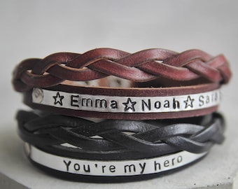 Personalized Name leather bracelets man bracelet ,fathers day gift Leather Bracelet For Men, husband daddy birthday anniversary for him gift