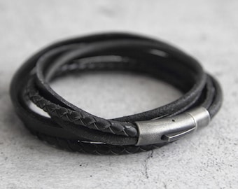 Mens Leather Bracelet, Wrap Leather Bracelet for Men, Fathers Day Bracelet, Gift for him, Gift for father, Christmas gift