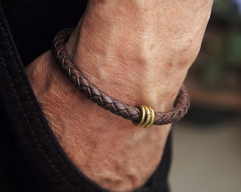 Handmade Braided Leather Bracelet, Stainless Steel Clasp, Anniversary Gift