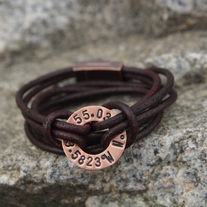 Personalized leather bracelet ,fathers day gift coordinates bracelet latitude longitude bracelet, personalized jewelry, anniversary bracelet