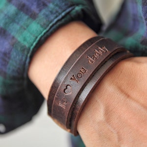 Personalized Gift for Him, Mens Leather Bracelet, Custom Secret Message Bracelet, Fathers Day Gift image 1