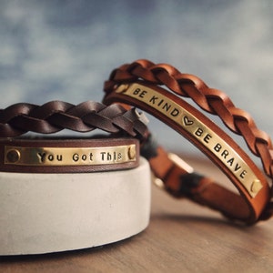 Personalized Leather Gift, Leather Braided Bracelet, Mens Bracelet, Personalized bracelet, Gift for Men, Couples gift