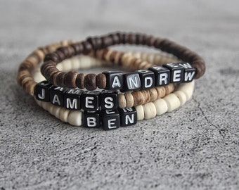 Personalized Beaded NAME bracelets for men, Mens Bracelet, Family name bracelet, Fathers Day Bracelet, Gift for him, Gift for boyfriend