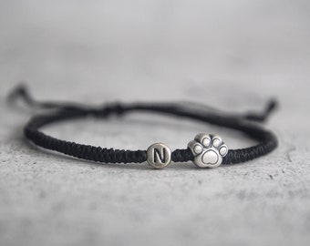 Dog Memorial Bracelet, Personalized Pet Initial Bracelet, Dog Mom Gift, Pet Name Initial Bracelet, Pet Memorial Gift, Dog Paw Bracelet