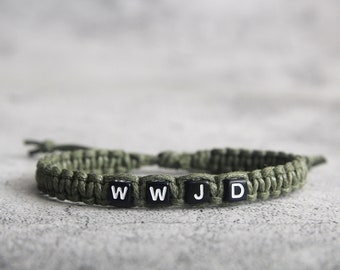WWJD Bracelet: Custom Initial Macrame Bracelet, Christian Jewelry